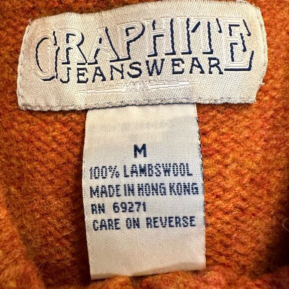 Vintage Graphite Jeanswear 100% Lambswool Orange and Brown Cropped Sweater Med - Picture 3 of 6